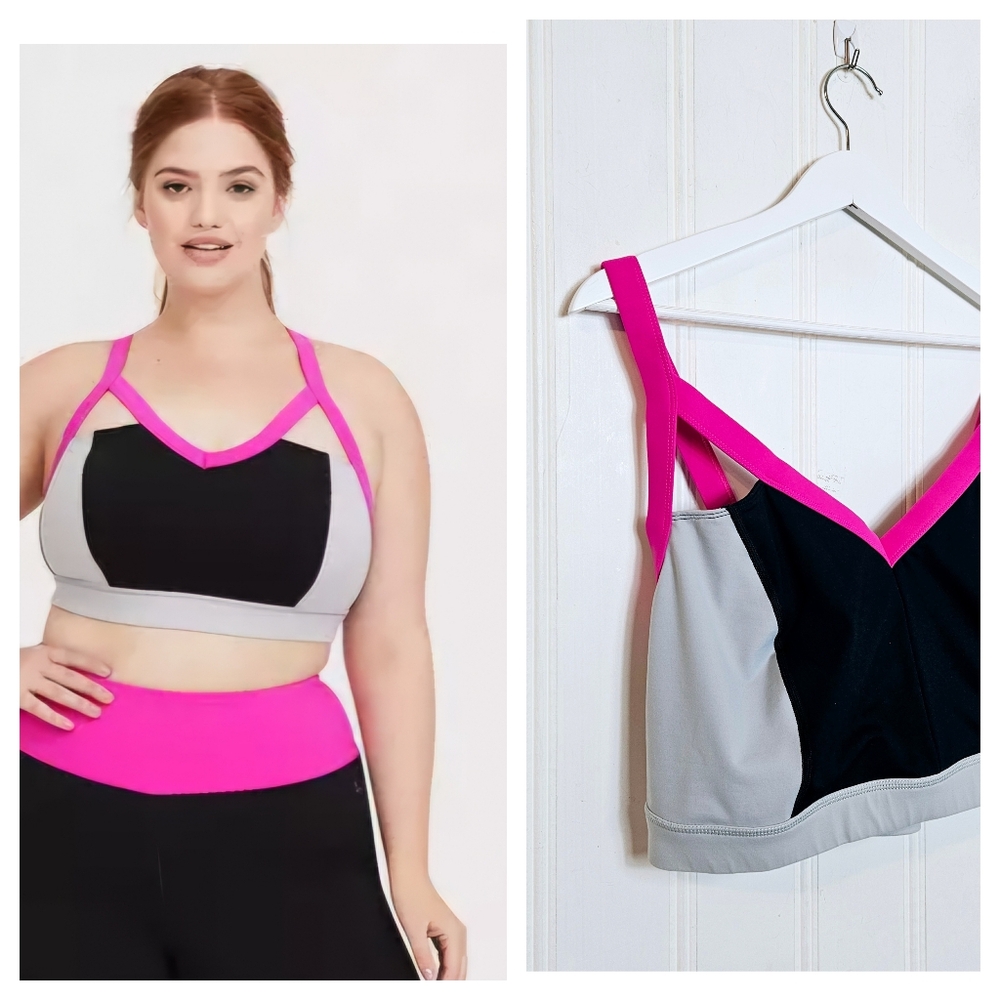 Torrid Cutout Sports Bra 4X Neon Pink Black Crisscross Athleisure Activewear